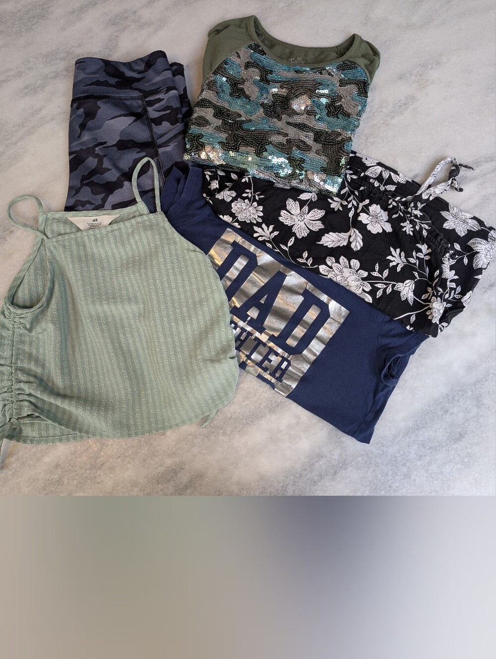 Girls Bundle of workout pants, long sleeve shirt, short sleeve shirt, tank tops
